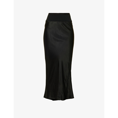 Shop Rick Owens Womens Black Bias Elasticated-waistband Satin Midi Skirt