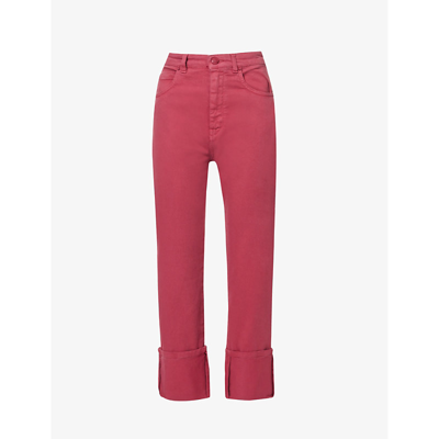 Shop Max Mara Women's Raspberry Decano Folded-cuff Straight-leg High-rise Stretch-denim Jeans