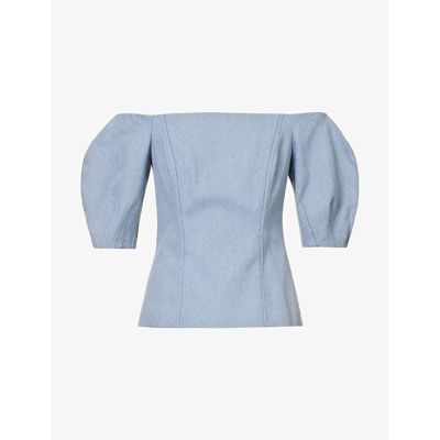Shop Gabriela Hearst Women's Light Blue Ellen Off-the-shoulder Upcycled-cotton Top
