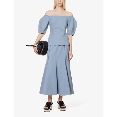 Shop Gabriela Hearst Women's Light Blue Ellen Off-the-shoulder Upcycled-cotton Top
