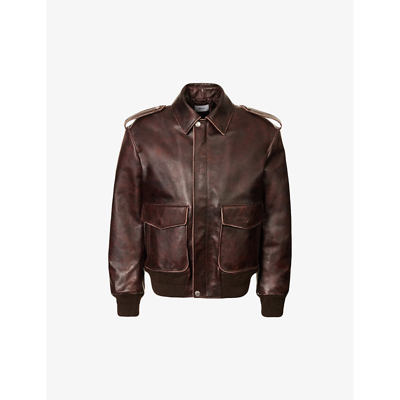 Shop Bally Popper-epaulette Boxy-fit Leather Jacket In Ebano