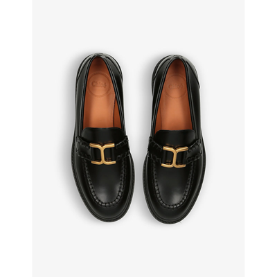 Shop Chloé Marcie Logo-plaque Leather Loafers In Black
