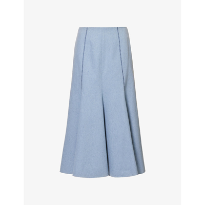 Shop Gabriela Hearst Women's Light Blue Amy Pleated-hem Upcycled-cotton Midi Skirt