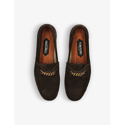 Shop Tom Ford Men's Dark Brown York Chain-embellished Suede Loafers