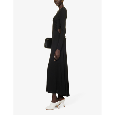 Shop Proenza Schouler White Label Women's Black Long-sleeved Tie-back Cotton Maxi Dress