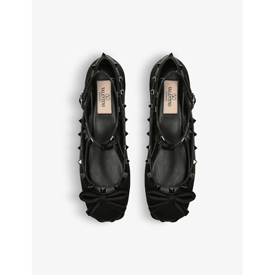 Shop Valentino Rockstud Ballerina Satin Pumps In Black