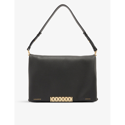 Shop Victoria Beckham Women's Black Chain-embellished Leather Shoulder Bag