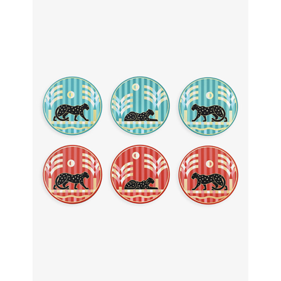 Shop Cartier Panthère De  Graphic-print Coasters Set Of Six In Multi-coloured