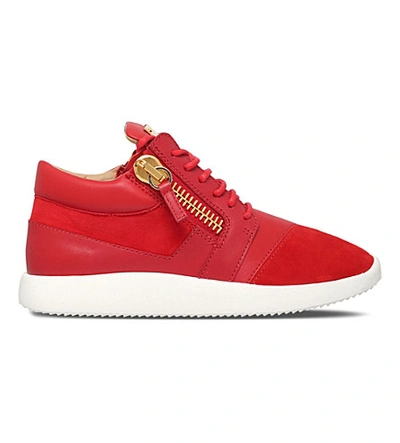 Shop Giuseppe Zanotti Zip-detail Leather Trainers In Red