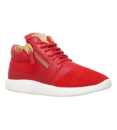 Shop Giuseppe Zanotti Zip-detail Leather Trainers In Red