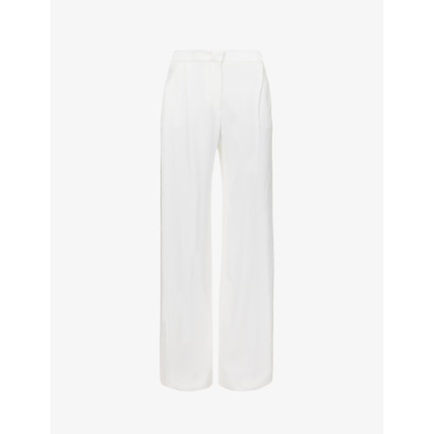 Shop Alberta Ferretti Womens White Pleated Wide-leg Mid-rise Woven Trousers
