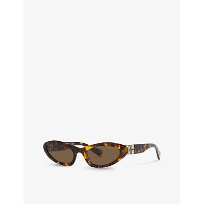 Shop Miu Miu Women's Brown Mu 09ys Solar Oval-frame Acetate Sunglasses