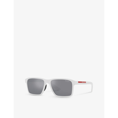 Shop Prada Linea Rossa Women's White Ps 05ys Rectangle-frame Acetate Sunglasses