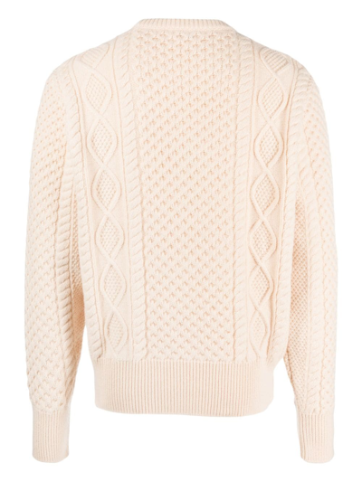 Shop Bally Logo-embroidered Cable-knit Jumper In Nude
