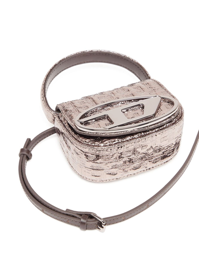 Shop Diesel 1dr Xs Leather Crossbody Bag In Silver