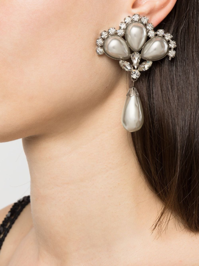 Shop Alessandra Rich Crystal-embellished Pearl Drop Earrings In Silber