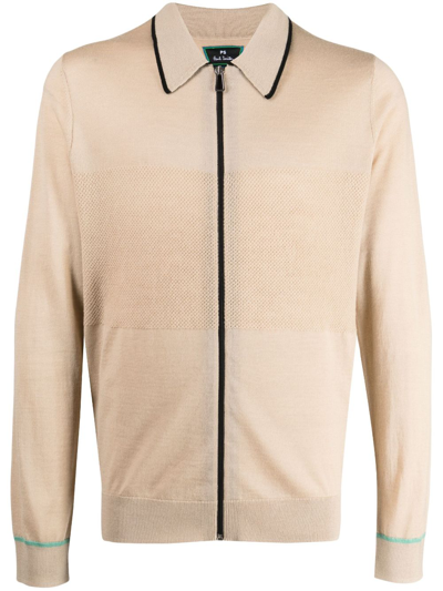 Shop Ps By Paul Smith Fine-knit Spread-collar Cardigan In Gelb