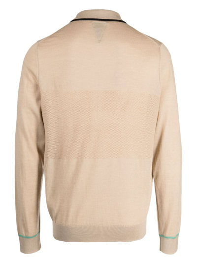 Ps By Paul Smith Mens Medium Beige Contrast-panel Striped-pattern Regular-fit Wool-knit Cardigan In Gelb