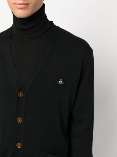 Vivienne Westwood Black V Neck Cardigan With Orb Embroidery In Cotton And Cashmere In Black