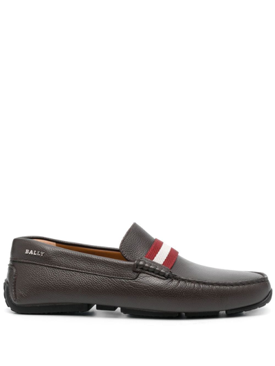 Shop Bally Logo-detail Leather Loafers In Brown