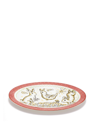 Shop Shanghai Tang X Long Di Rabbit Oval Plate In White