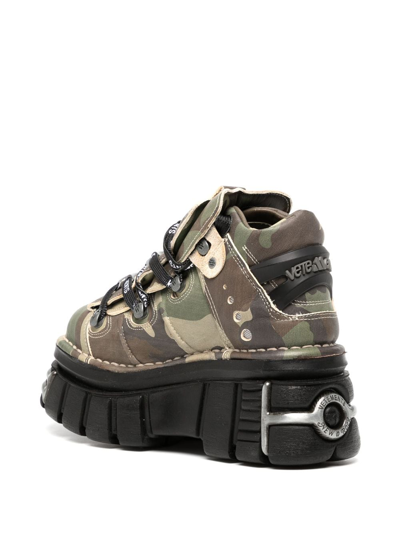 Shop Vetements X New Rock Camouflage-print Platform Sneakers In Grün