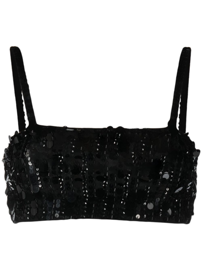 P.a.r.o.s.h Cropped Sequin Silhouette With Stretch Fit In Schwarz