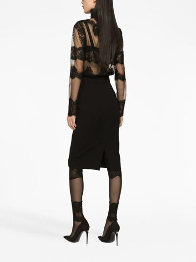 Dolce & Gabbana Midi Black Skirt With Quilted Detail In Fabric Woman In Black