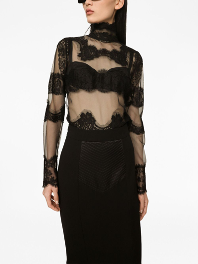 Dolce & Gabbana Midi Black Skirt With Quilted Detail In Fabric Woman In Black