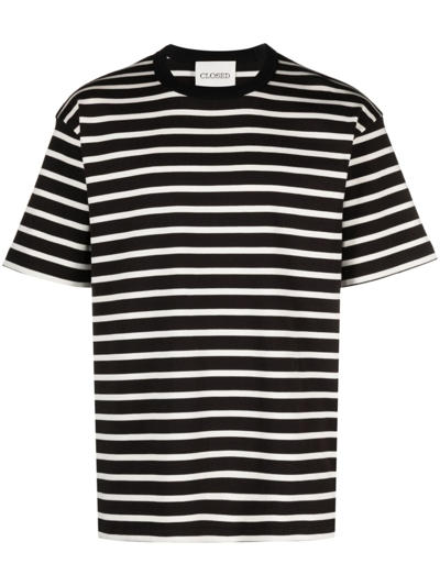 Shop Closed Striped Organic Cotton T-shirt In 100 Black White