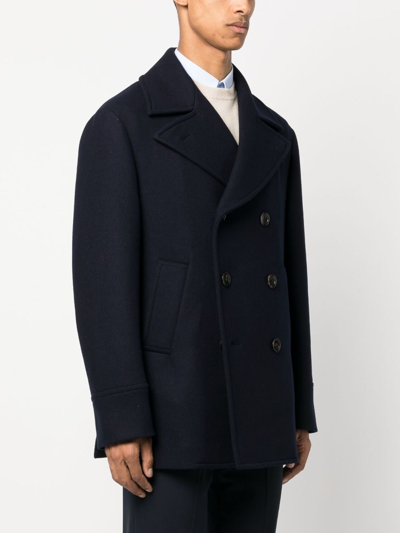 Brunello Cucinelli Navy Blue Double Flannel Caban Blazer In Black