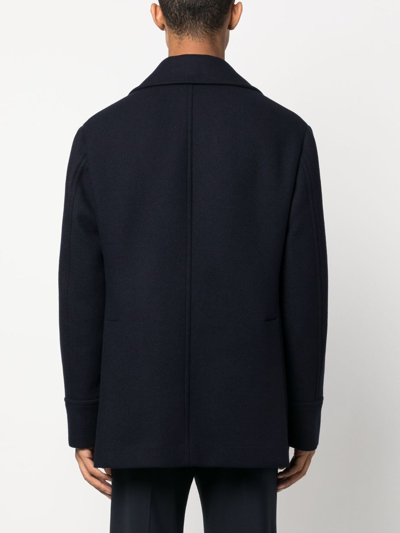 Brunello Cucinelli Navy Blue Double Flannel Caban Blazer In Black