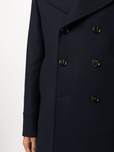 Brunello Cucinelli Navy Blue Double Flannel Caban Blazer In Black