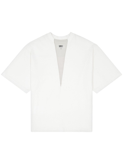 Shop Mm6 Maison Margiela Stitch-detail Cotton T-shirt In White