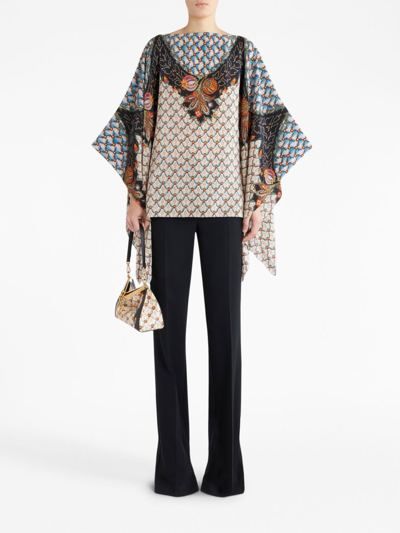 Shop Etro Floral-pattern Layered Silk Poncho In Nude
