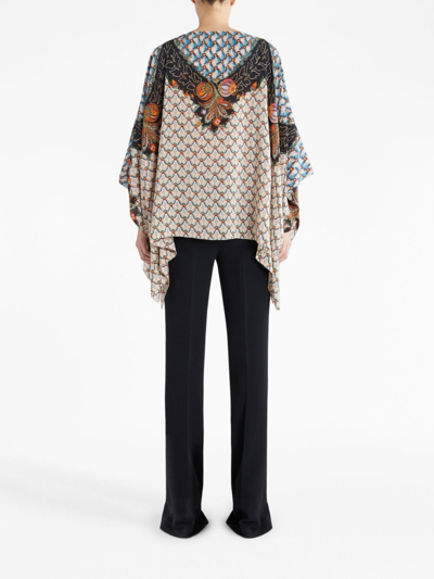 Shop Etro Floral-pattern Layered Silk Poncho In Nude