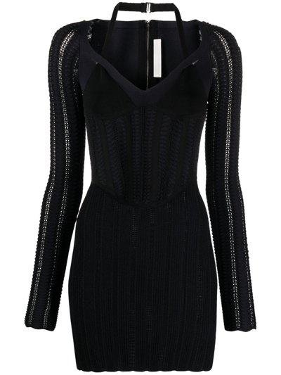 Shop Dion Lee Open-knit Corset Minidress In Black