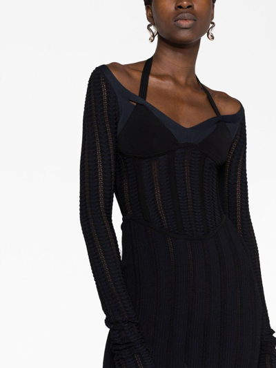 Shop Dion Lee Open-knit Corset Minidress In Black