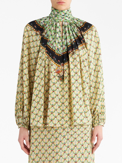 Shop Etro Floral-print Silk Blouse In Nude