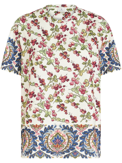 Shop Etro Mix-printed Cotton T-shirt In Weiss