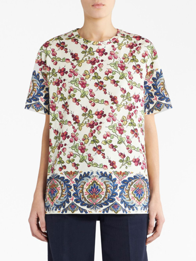 Shop Etro Mix-printed Cotton T-shirt In Weiss