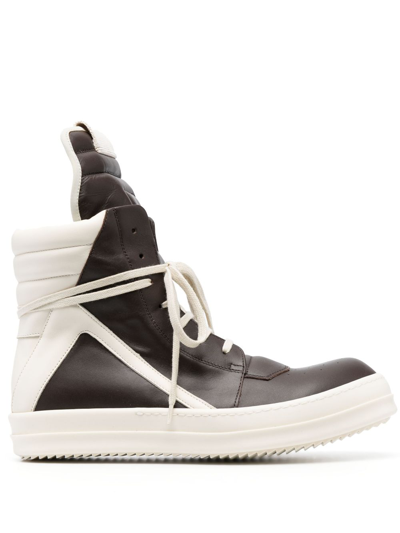 Shop Rick Owens Geobasket High-top Leather Sneakers In Brown