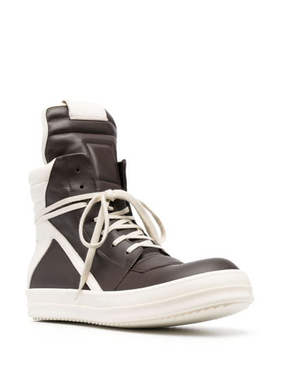 Shop Rick Owens Geobasket High-top Leather Sneakers In Brown