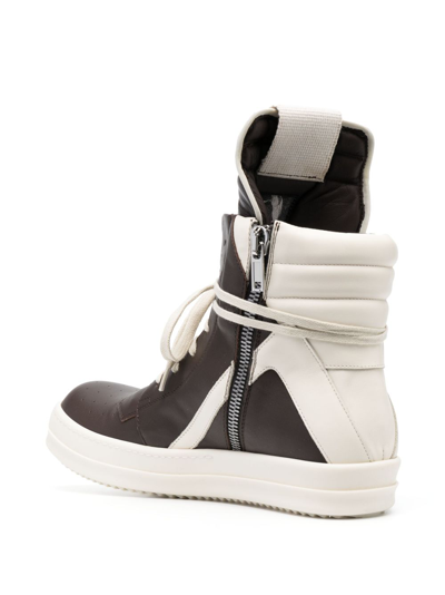 Shop Rick Owens Geobasket High-top Leather Sneakers In Brown