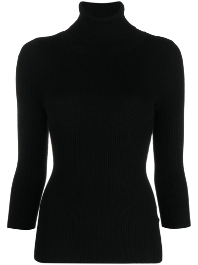 Aspesi Ribbed-knit Roll-neck Knitted Top In Schwarz