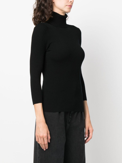 Aspesi Ribbed-knit Roll-neck Knitted Top In Schwarz