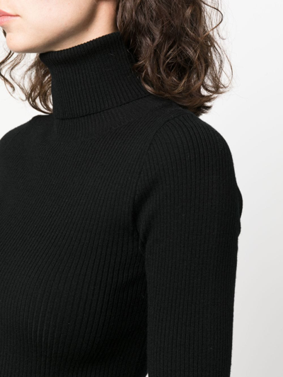 Aspesi Ribbed-knit Roll-neck Knitted Top In Schwarz