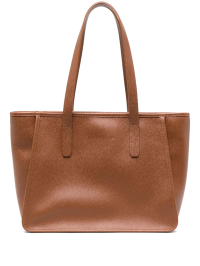 Shop Longchamp Le Foulonné Medium Leather Tote Bag In Brown