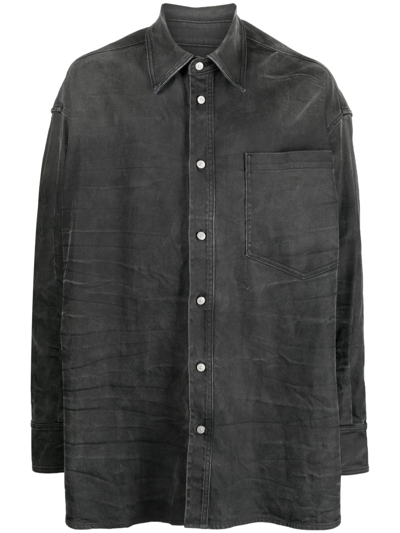 Shop Mm6 Maison Margiela Whiskering-effect Long-sleeve Shirt In Grau