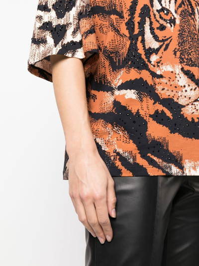 Shop Roberto Cavalli Embellished Tiger-print Top In Orange